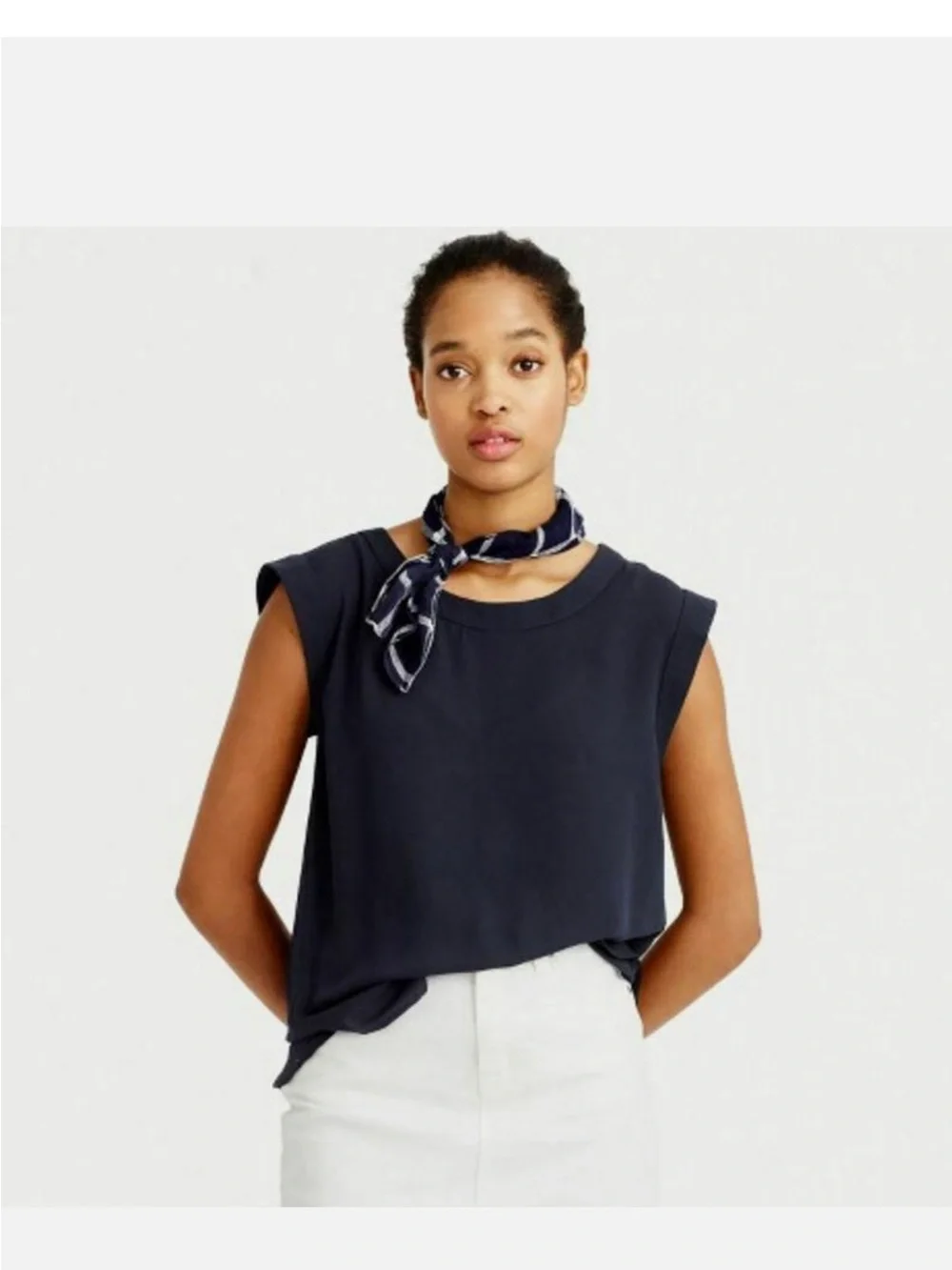 J. Crew Navy Satin Cap Sleeve Blouse XS Size 0